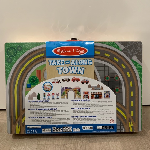 New Melissa & Doug 18 Pc Wooden Table Along Town Fire Truck Police Car Ambulance - Picture 6 of 7